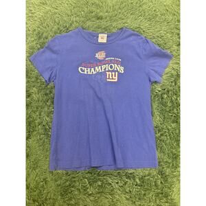 NFL New York Giants Super Bowl XLII XL2 Champions T-Shirt Womens Blue Size L